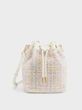Charles & Keith Tweed Drawstring Bucket Bag